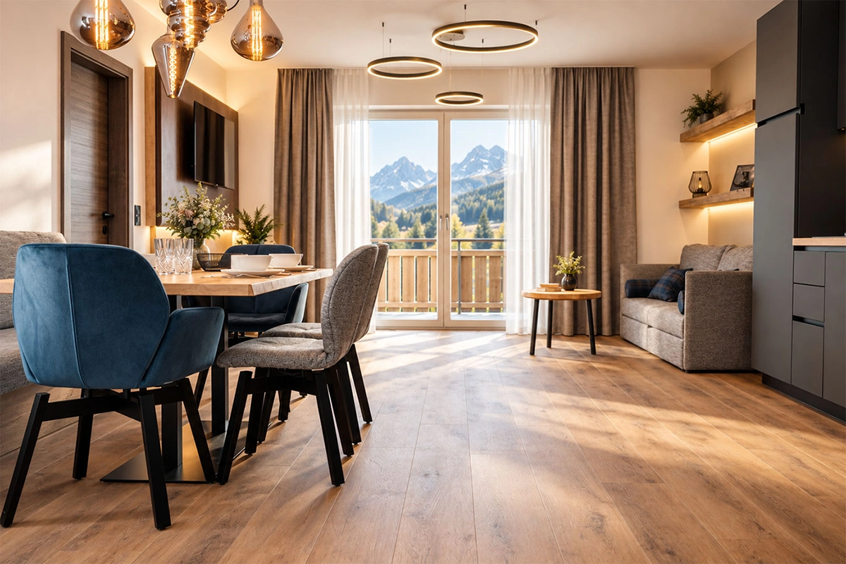 FAMILY Apartment – Wohnbereich mit Blick auf die Berge