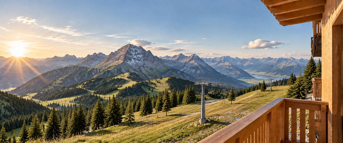 Blick von der Apartment-Terrasse auf die sommerlichen Berge am Nassfeld